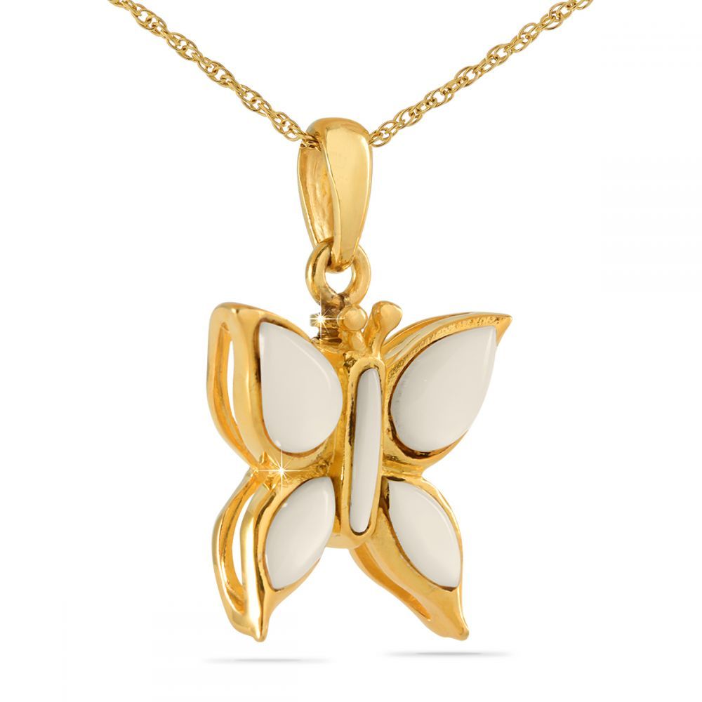 Butterfly Mother of Pearl Solid Gold Keepsake