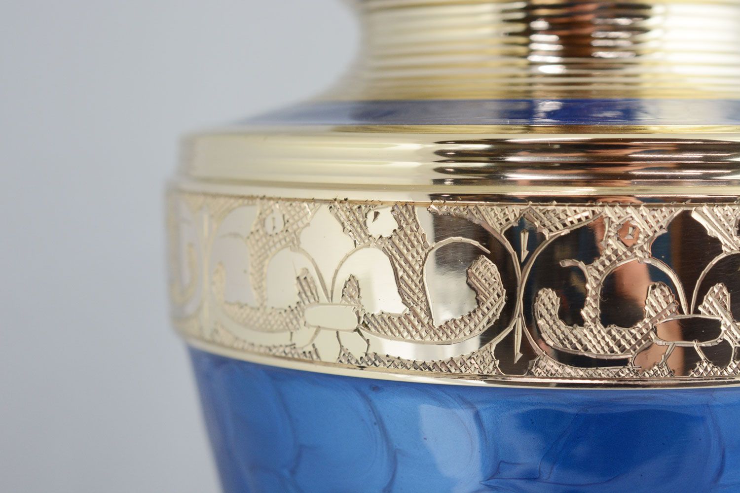Blue Floral Brass Urn