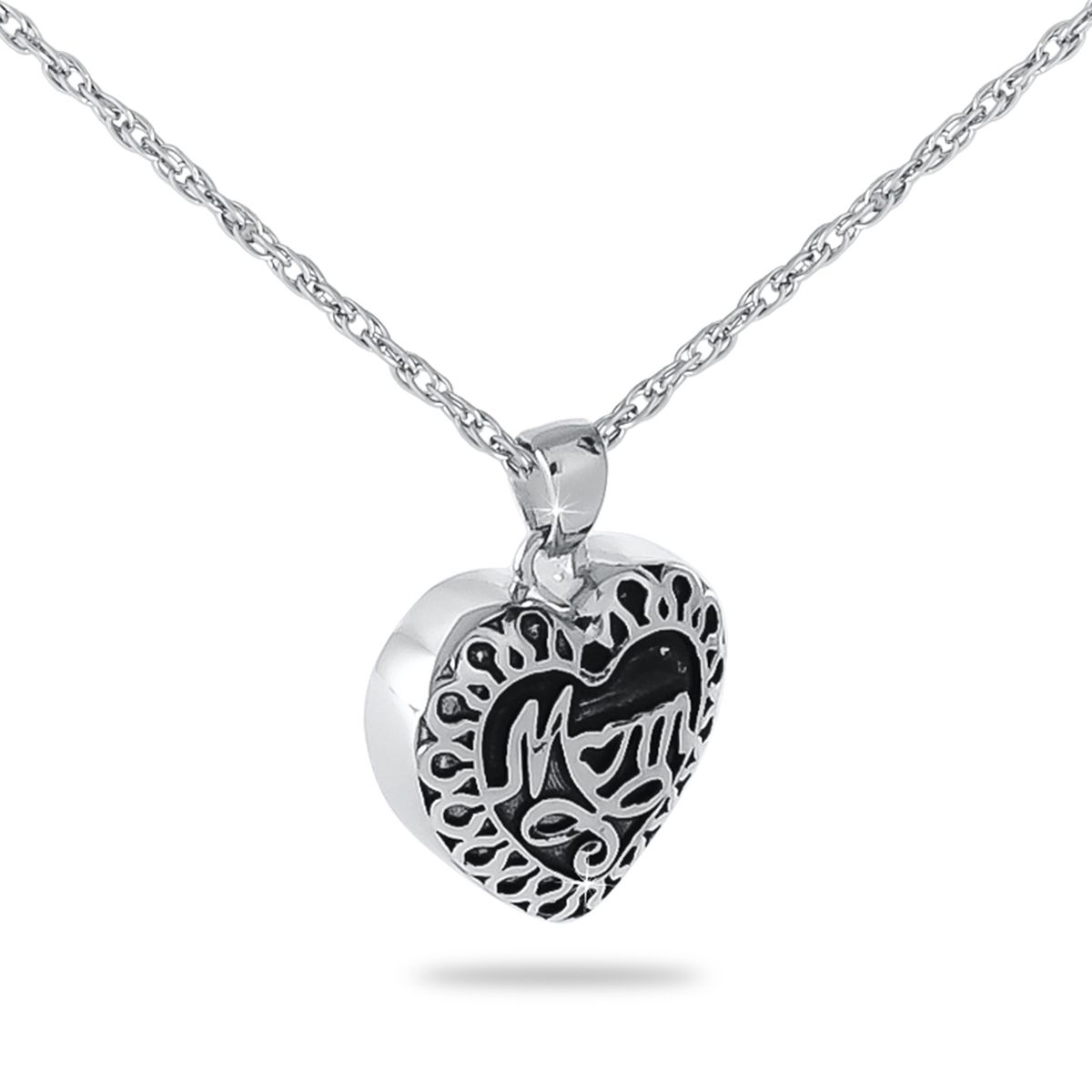 Silver Mom Heart Necklace Keepsake