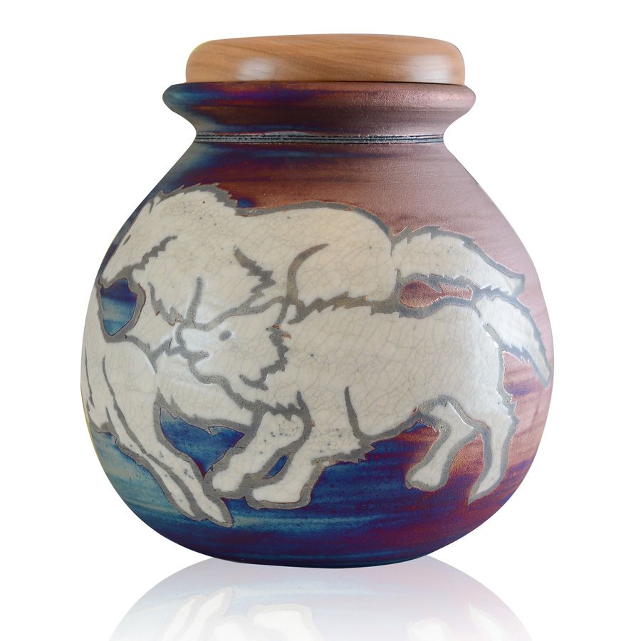 Spirit Wolves Raku Urn