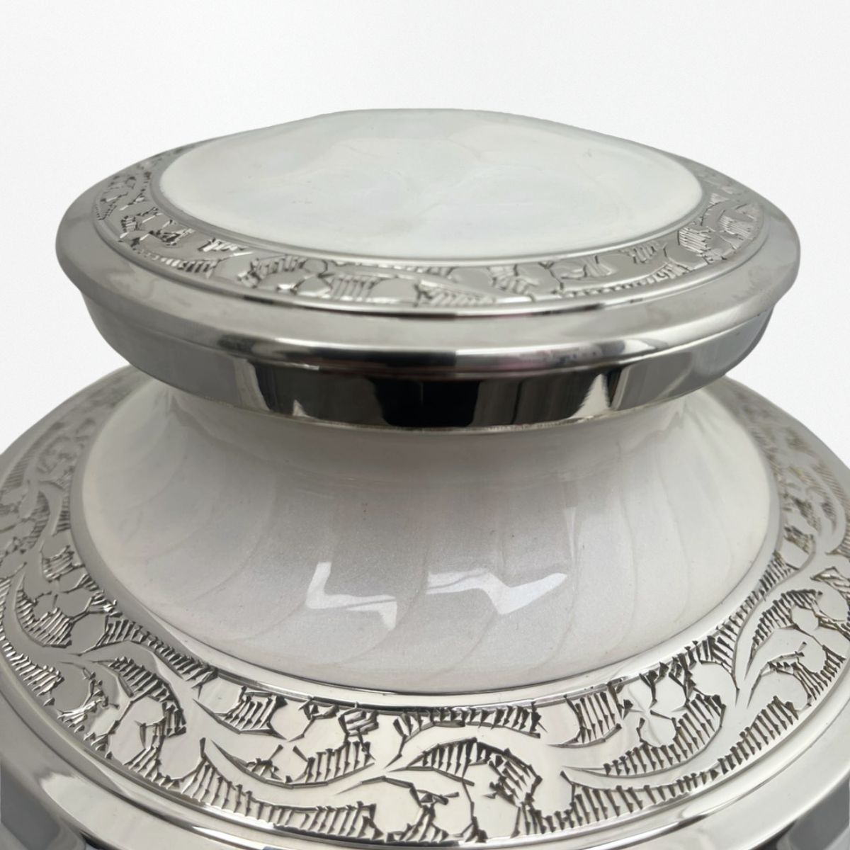 White Floral Adult Brass Urn