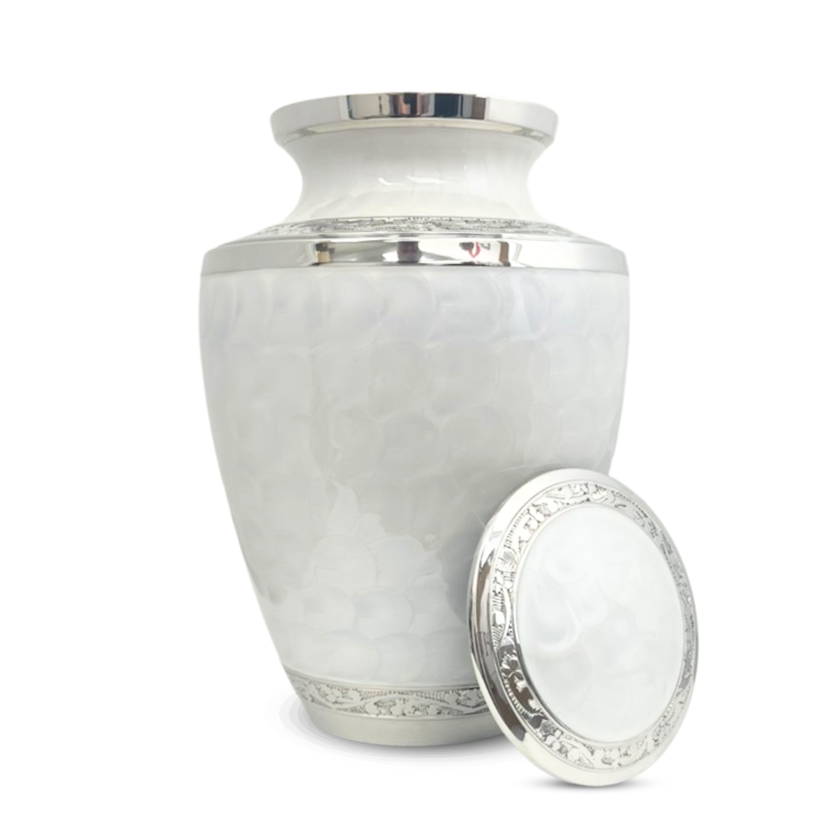 White Floral Adult Brass Urn