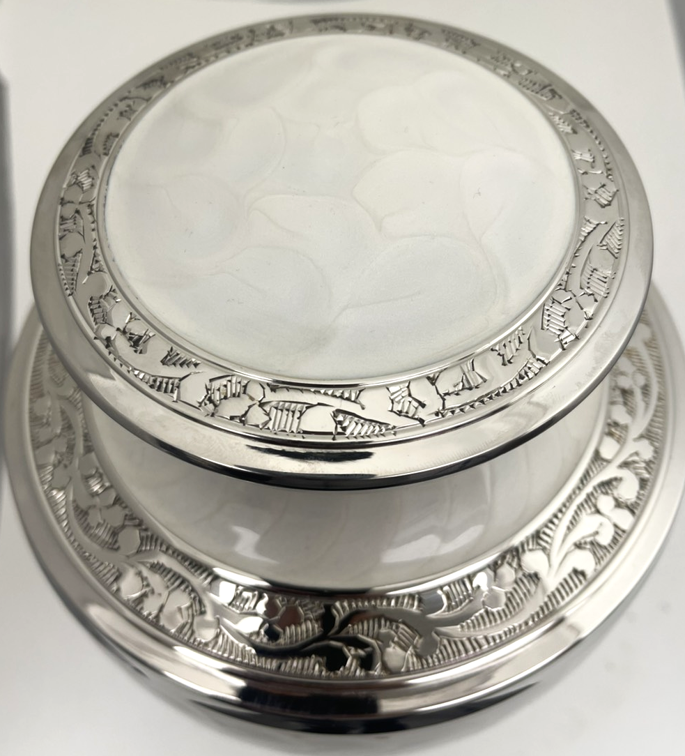 White Floral Adult Brass Urn