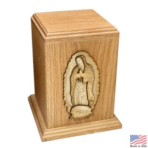 Lady of Guadalupe Oak Wood Urn
