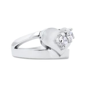 White Heart with Crystal Steel Ring Size 7