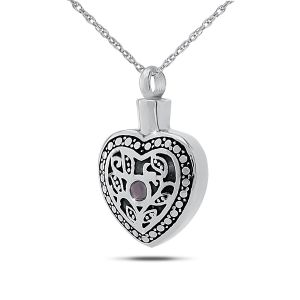 February w/ Amethyst Stainless Steel Keepsake