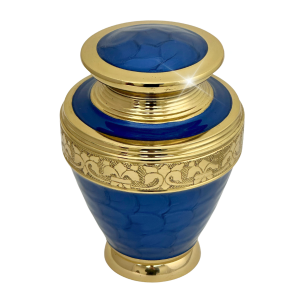 Blue Floral Medium Brass Urn