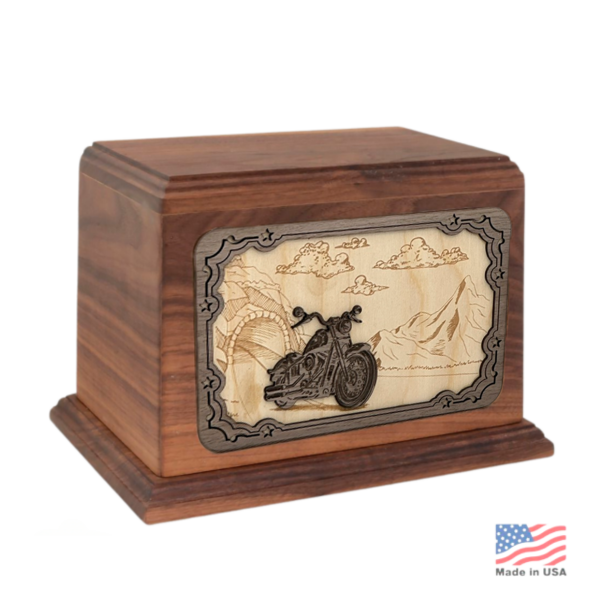 3D Art Motorcycle Memorial Wooden Urn