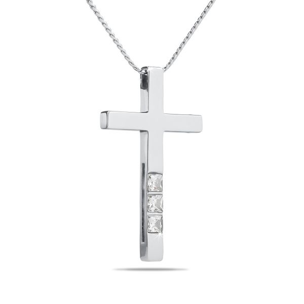 White Stone Cross Stainless Steel Keepsake
