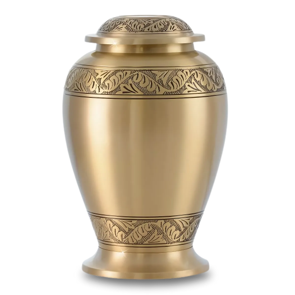 Gleaming Feather Brass Urn
