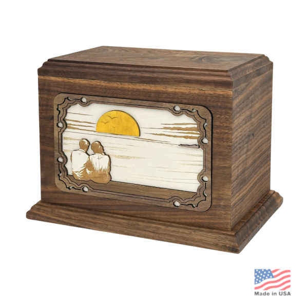 3D Sunset Wood Urn